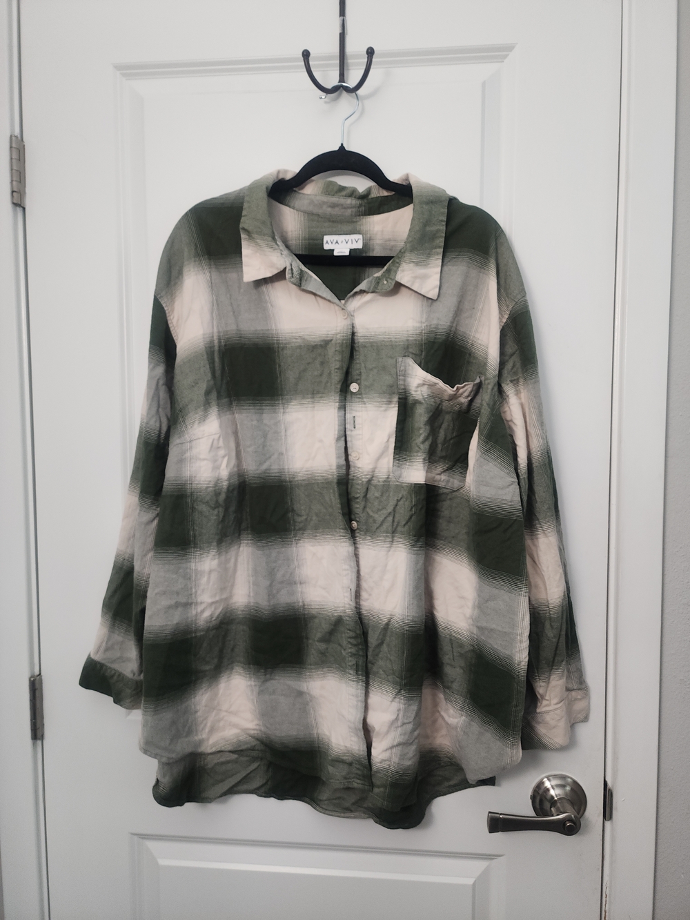 5/$30 AVA + VIV Olive and Cream  Plaid Button-Up Shirt